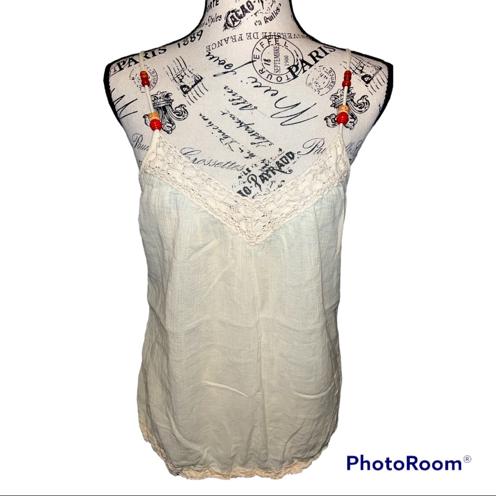 Old Navy Perfect Fit Cream Linen Style Tank Top w/ Beads
